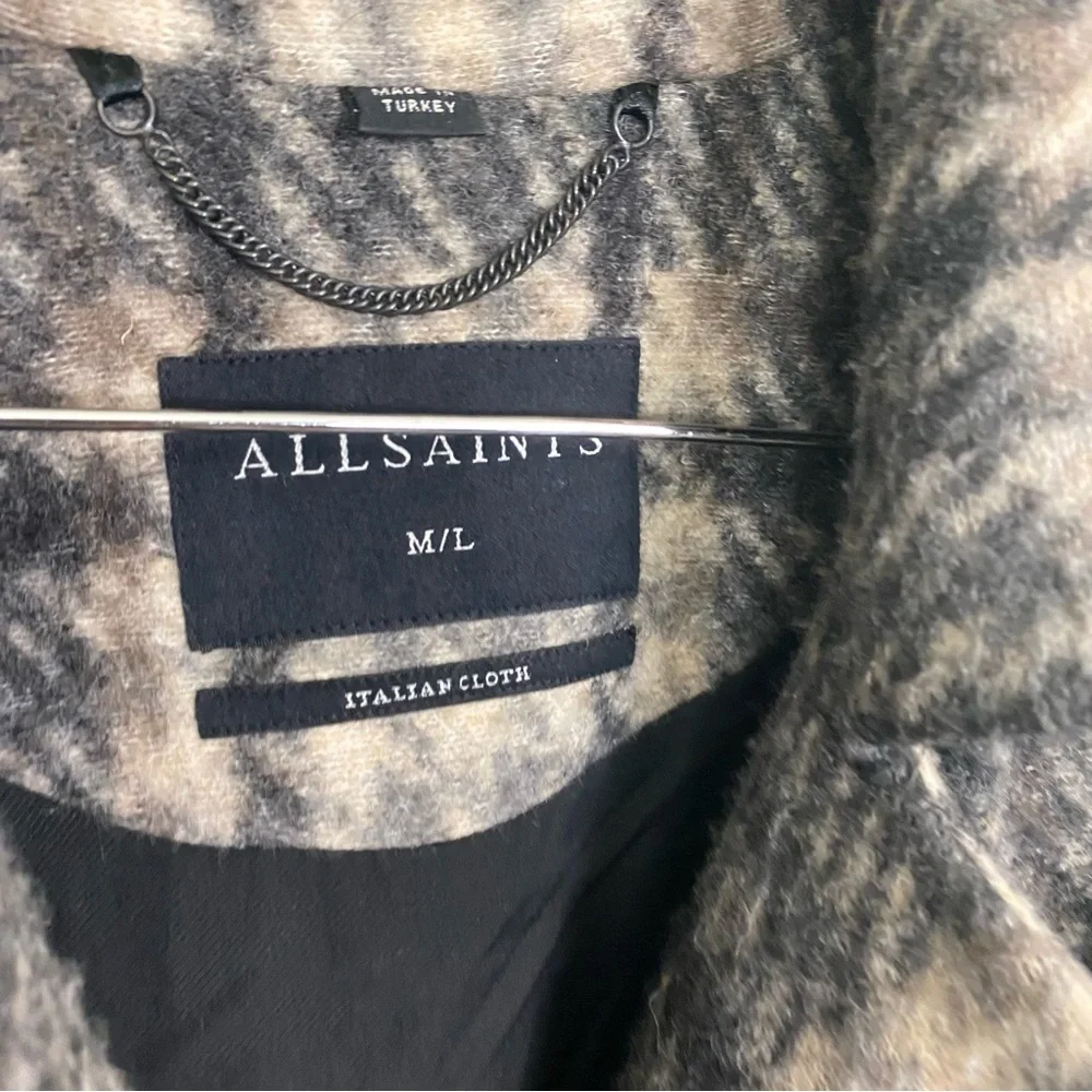 All Saints Wrenley Wool Blend Check Plaid Cape Vest Black Cream M & L Chunky‎ - Picture 4 of 8